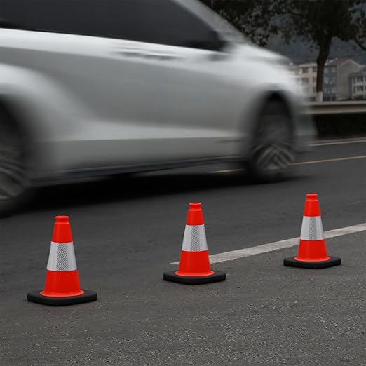 6 Pack 12" Inch Orange PVC Traffic Cones with Heavy-Duty Base, High-Visibility All-Weather Safety Cones for Road Construction, Parking Lot, and Garage Use (6, Orange, 12" Small)