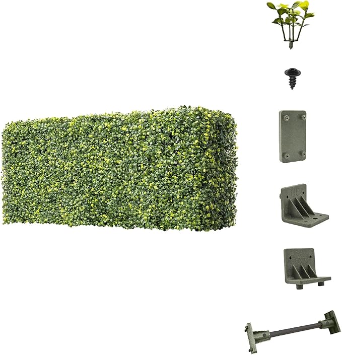 E&K 198" Wx18 Hx12 D Artificial Boxwood Hedge Wall, Artificial Outdoor Privacy Wall for Balcony Backyard Office, Indoor Divider Freestanding Greenery Backdrop