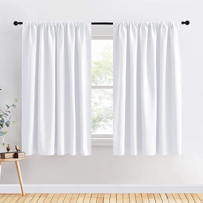 PONY DANCE White Curtains Set- Home Decorative Drapes Light Filter Low Shading Effect for Bedroom & Kitchen Panels Short, 70-inch W x 63-inch L, Pure White, 2 Panels