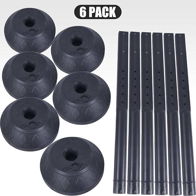6 Pack Durable Sign Post and Water-Filled Base Set Kit - 13" DIA Stand with 41" Post - Bolts & Nuts for Hanging Signs, Portable Warning Sign Holder for Public Parking / Commercial / Recreational Use