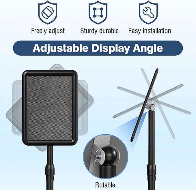 Sign Stand Sign Holder Stand Sign Stands for Display 8.5 x 11 Inches Pedestal Sign Holder 360° Rotation Adjustable Signage Stand for Business Exhibition, Restaurant, Supermarket (Black)