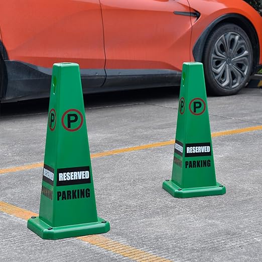 Plastic Traffic Cones, 4-Sided Message Cones, Road Safety Parking Cones, Standing Traffic Warning Signs for Cleaning Area, Garage, No Entry (4, Reserved Parking, Large)