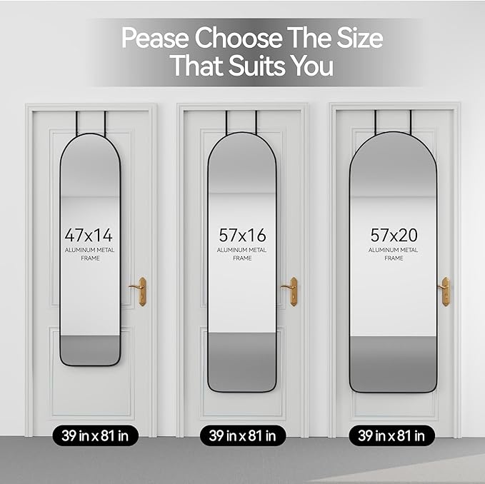 57x20 Door Hanging Full Length Mirror, Floor (Height 5.7ft just Body in1.3ft) Wall Mounted Metal Frame Arch Dressing Mirrors for Bedroom Bathroom Living Room 57 inch Black
