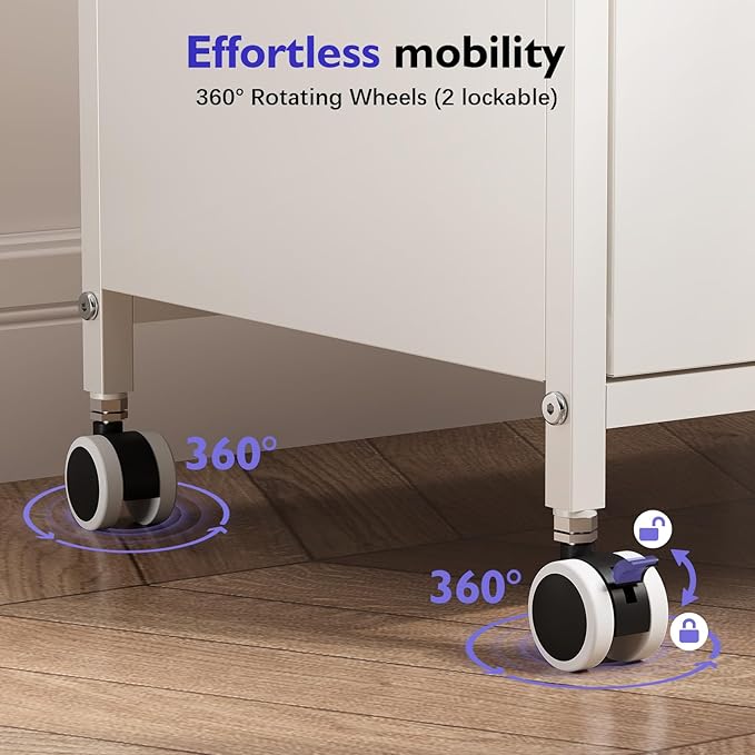 TOOLF 1-Drawer Mobile File Cabinet with Wheels, MDF Wooden Panel Printer Stand with Adjustable Shelves, 2 Storage Bins & 4 Hooks, Home Office Organization