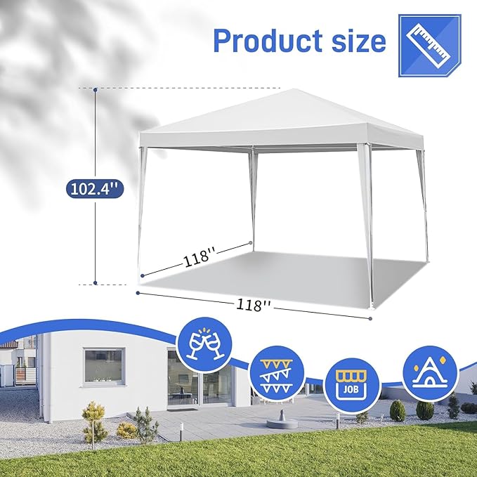 10x10 FT Party Tent, Outdoor Wedding Tents for Parties, Canopy Event Tent Without Removable Sidewalls, Waterproof Gazebo Shelter for Birthday Parties, Weddings, BBQs & Events (10X10FT-0Sides White)