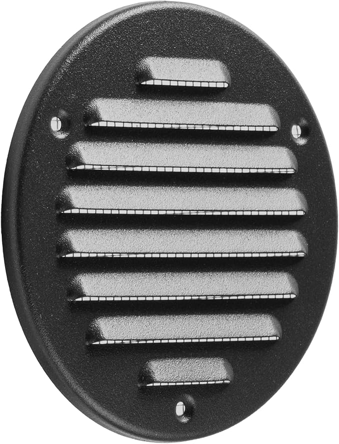 Vent Systems - 4 Inch (Inner) Pack of 5 Black Metal Round Soffit Air Vent Grille Cover, Register air Vent Deflector, Louver - Built-in Mesh - HVAC for Bathroom, Home Office, Kitchen 5 Inch (Outer)