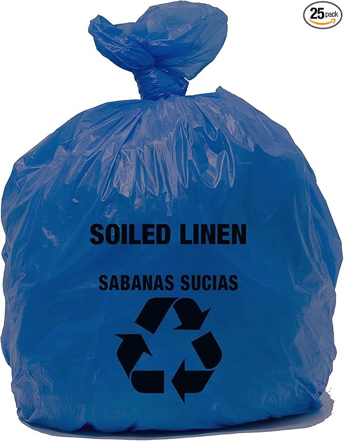 RESILIA Heavy Duty Soiled Linen Bags - Hospital Waste Disposal, Laundry Bag, Trash Liner, Sanitary Storage, OSHA Approved, Dark Blue, 33 Gallon, 29" W x 43" L, 1 Mil, 0.001 Inch, 25 Bags, Made in USA