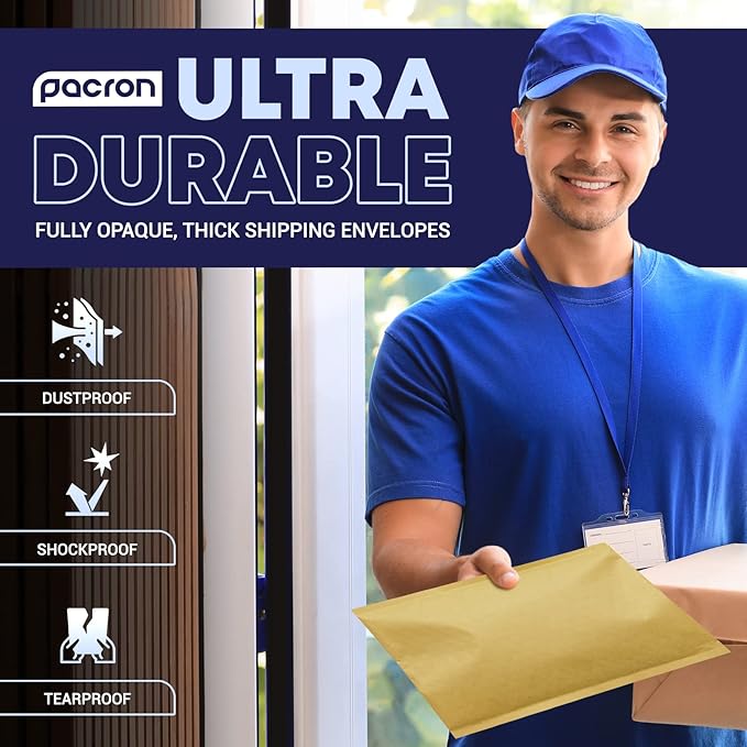 Kraft Bubble Mailers 100 Pack, 12.5 x 19 Inch Padded Shipping Envelopes, Yellow Mailing Envelopes for Documents & Packages, Durable & Lightweight, Made in USA