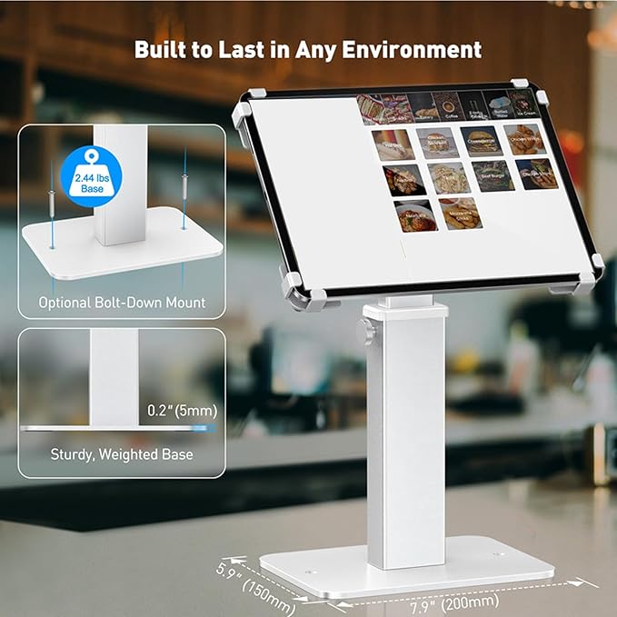 AntiTheft Rotating Tablets Kiosk Stand 8.3" 13.4" Height Heavy Duty Aluminum Steel Base Compatible 9.7" 13" Devices Heavy Duty Pad Stand for Retail