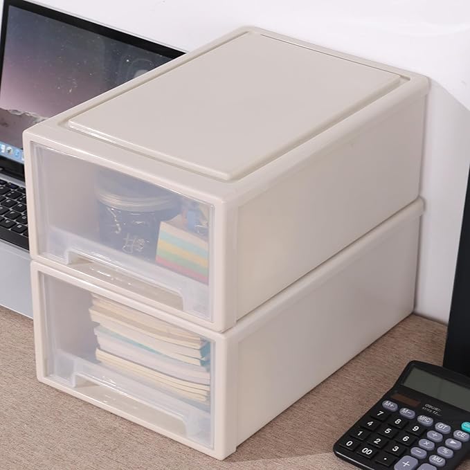 4 Pack Plastic Stackable Chest Storage Drawer Bins, 12 Quart Stacking Drawer Unit