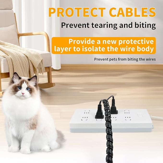 Spiral Wire Wrap, 9.84ft, 16.4ft, 33ft Spiral Cable Wrap Sleeve Hose for Computer, Power, Audio & Video Cords Stop Cord Tangle and Detangler (Black, 14mm (9/16")-16.4ft)