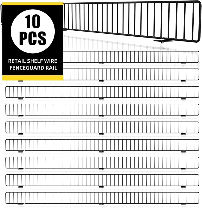 10 Pcs 48" * 3" Black Retail Gondola Shelf Front Wire Fence Guard Rail - Display Enhancer for Retail Stores, Sturdy Shelf Guardrail