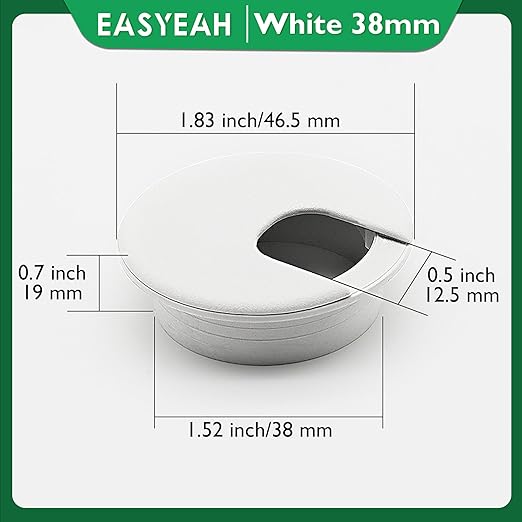 2 Pcs Desk Grommet 1-1/2" / 38 mm, Desk Cord Hole Cover, Cable Grommet ABS Plastic, Desk Hole Grommet for Home & Office Pc, Detachable Cable Cord Organizer-White