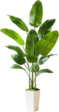 Bird of Paradise Artificial Plant, 6FT Faux Plants Indoor Banana Leaf Tree with 10 Leaves, Large Fake Tropical Potted Indoor Silk Floor Plant with White Tall Planter for House,Office,Room,Home Decor