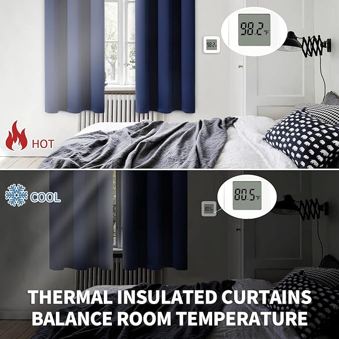 BGment Blackout Curtains for Bedroom - Grommet Thermal Insulated Room Darkening Curtains for Living Room, Set of 2 Panels, Each 46 x 54 Inch, Navy Blue