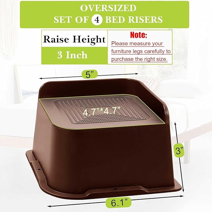 Bed Risers 2 inch, 3 inch, 4 inch, 6 inch, 8 inch Heavy Duty, Oversized Furniture Riser for Couch Sofa Table Chair Leg Frame Dorm, Support up to 6000 Lbs (Chocolat Brown 8 Pack, 3 inch)