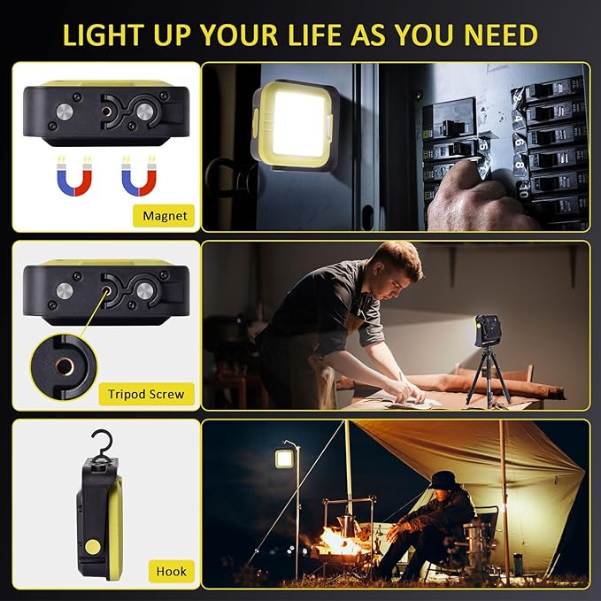Masmejor 30W Rechargeable LED Work Light - 1500LM, IP44 Waterproof, Magnetic Base, 360° Rotating, 7 Modes for Auto Repair, Emergency, Garage, Camping & Outdoor