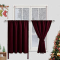 JIUZHEN Short Blackout Curtains for Small Window - Cafe Room Darkening Privacy Thermal Insulated Window Curtains Tiers for Bathroom,Kitchen, W 52 x L 36 Inch, Set of 2 Panels with Tiebacks,Burgundy
