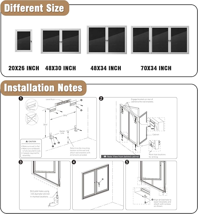 Mifuro 48"x34" Enclosed Bulletin Board, Outdoor Lockable Weather-Resistant Aluminum Cork Noticeboard for School & Office, Silver Frame w/Black Flet