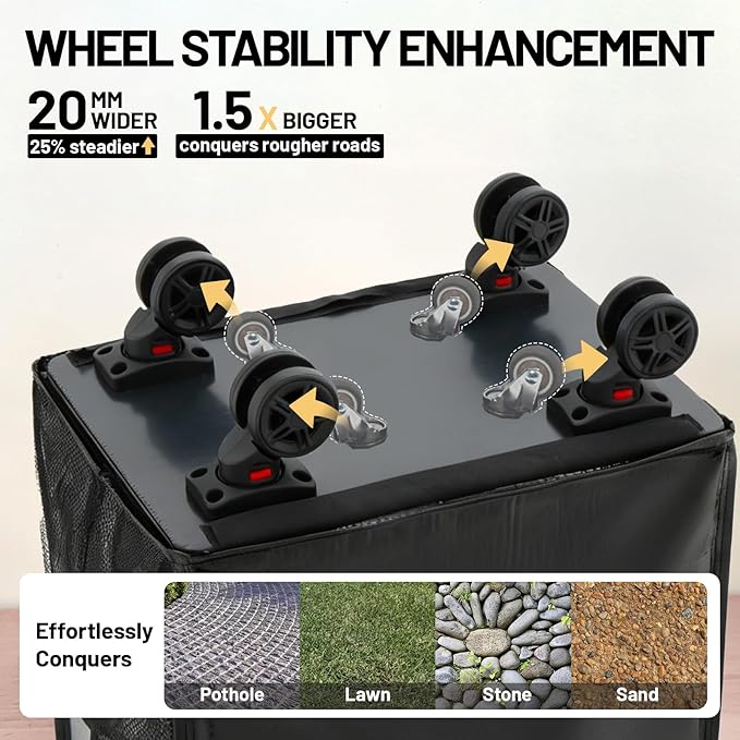 (Medium) Fanwoli Reusable Grocery Bag On Wheels with Removable Liner | Wrinkle-Resistant Fabric | Enhanced Stability Wheels & Extended Handle | Foldable Shopping Trolley for Laundry, Carries Up to 66L