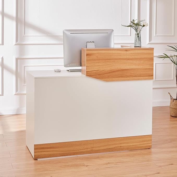 Reception Desk with Counter,Modern Counter Table with Cable Grommet,47 inch Retail Counter for Checkout, Lobby, Beauty Salon,Barber and Small Company (Normal)