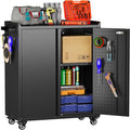 Aobabo 34.3" H Garage Storage Cabinet with Wheels,Lockable Metal Storage Cabinet with 2 Doors for Garage Home Office Storage,Black,Assembly Required