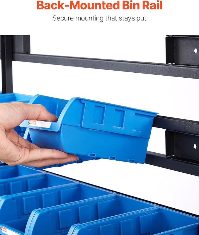VEVOR 7-Tier Double-Sided Rolling Bin Storage Rack, 94 Plastic Bins, Dual-Sided Parts Organizer with Wheels, Mobile Tool Organizer for Garage, Warehouse, Office, Restaurant, Classroom, Kitchen