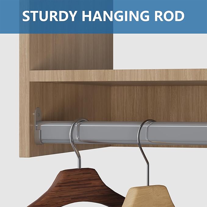 Medium Double Hanging Closet Unit, Modular System Organizer With Storage for Walk In Closets, Clothing Rack for Hanging Clothes, Bedroom, Wood, 25.5"W
