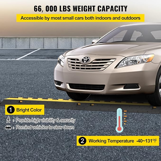VEVOR 5 Pack Rubber Cable Protector Ramp 2 Channel Heavy Duty 66,000 lbs Load Capacity Cable Wire Cord Cover Ramp Speed Bump Driveway Hose Cable Ramp Protective Cover (2-Channel, 5 Pack-66,000 lbs)