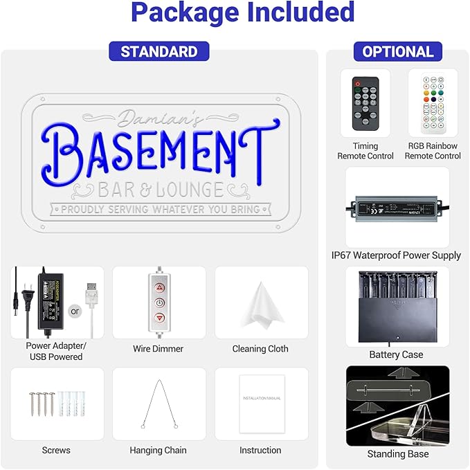 Custom Basement Neon Sign for Bar Lounge, Personalized LED Pub Light with Customizable Name Home Bar Man Cave Decor Gifts for Men Dad Husband Beer Lover(Multiple Sizes & Colors)