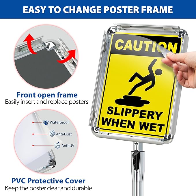 6-Packs Sign Holder Stand for Display 8.5x11 Inch - Adjustable Floor Standing Sign Holder - Pedestal Poster Stand with Vertical/Horizontal View, Indoor/Outdoor Business & Store Signage(Silver)