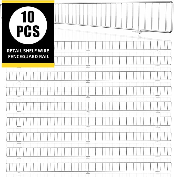 10 Pcs 48" * 6" Silver Retail Gondola Shelf Front Wire Fence Guard Rail - Display Enhancer for Retail Stores, Sturdy Shelf Guardrail