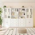 TUSY 71" H Bookshelf Bookcase with Doors, 3-Tier Modern Bookshelves with 3 Large Drawer, Display Bookcase with Glass Doors, Modern 5-Tier Curio Cabinet for Home Office, Dining Room (White, ABBA)