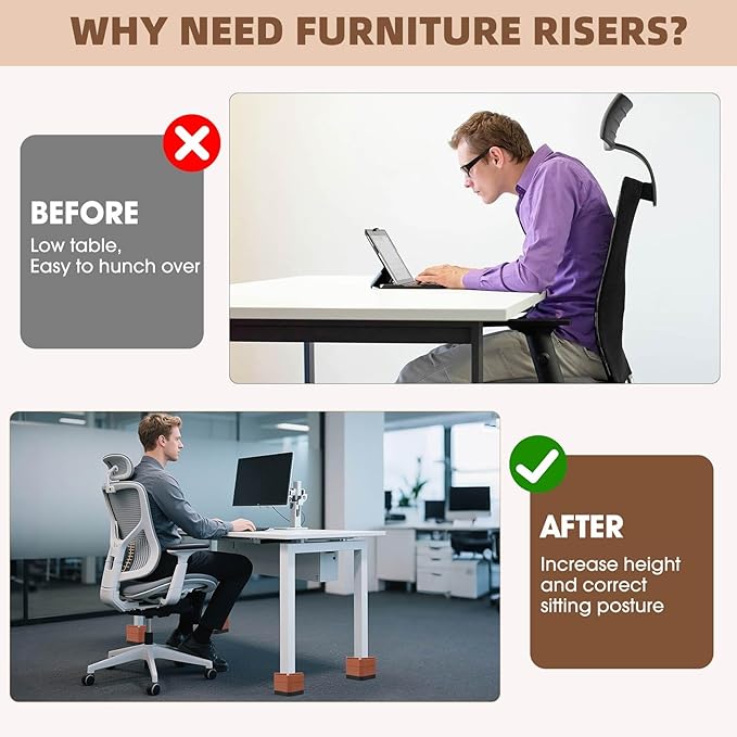 Furniture Risers Bed Risers - Rectangular Adjustable Block Riser for Raising 1.5-3 in. & 4.3 in. Beds, Tables, Sofas, Refrigerators, Washers - Up to 4,000 Pounds (Brown, Two Layers 3inches)