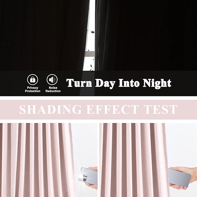 Vision Home Soft Pink Pinch Pleated Full Blackout Curtains Linen Blended Room Darkening Curtain Panels 84 inch for Living Room Bedroom Thermal Insulated Pinch Pleat Drapes with Hooks 40" Wx84 Lx2