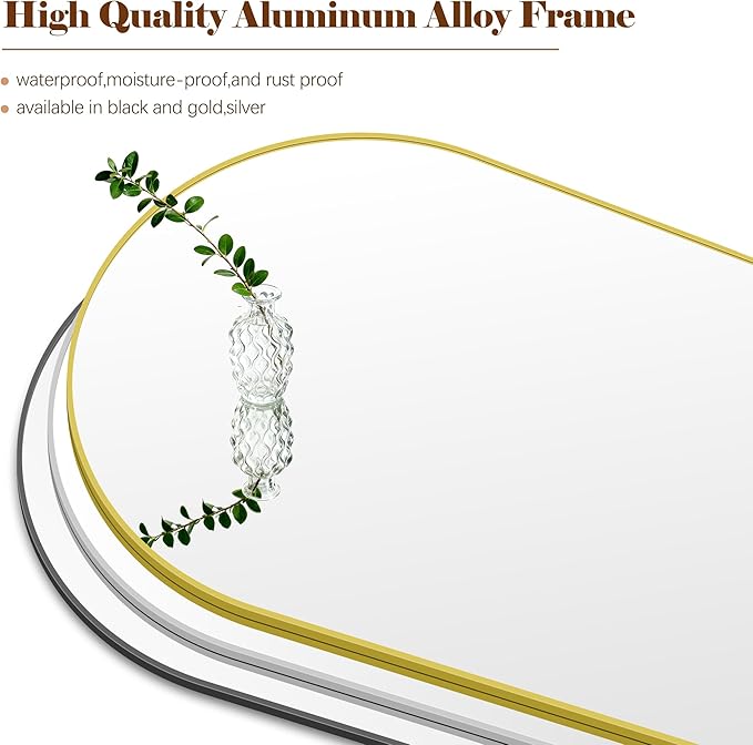 Arched Bathroom Mirror, 30"x48" Silver Arched Mirror for Bathroom, Wall Mounted Mirror, Silver Vanity Wall Mirror w/Metal Frame for Bedroom, Entryway, Living Room, Hanging or Leaning Against