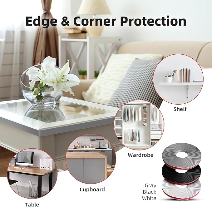 U-Shape Edge Banding, 0.6 inch x 20ft Edge TPE Self Adhesive Veneer Edging Trim Flexible Edge Protector, Strip for Countertop Cabinets Table Restoration Shelves, Grey