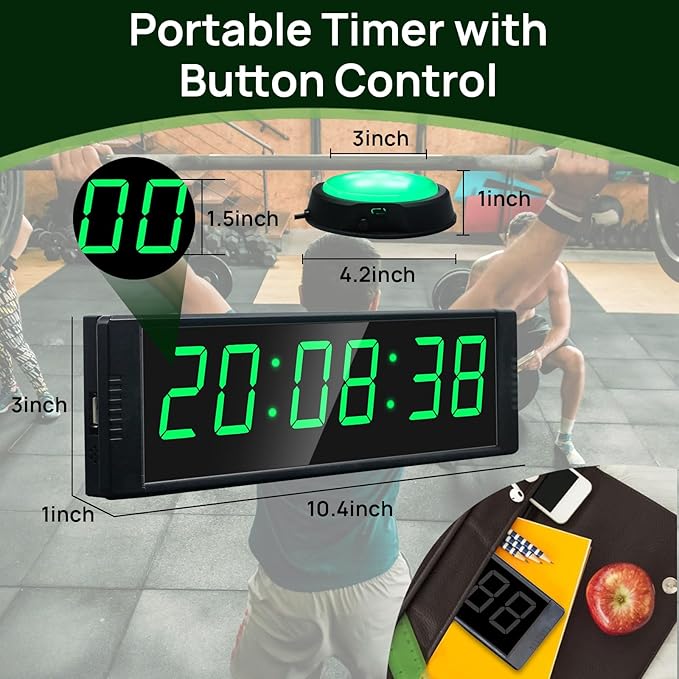YZ Gym Clock for Home Gym with Start/Stop Button, Interval Timer for Workout, Stopwatch/Countdown Timer with Remote, 12/24H Digital Wall Clock, Portable Home Gym Accessories