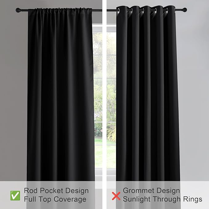 PONY DANCE Blackout Short Window Curtain Panels 30 inch Long - Thermal Insulated Rod Pocket Drapes for Bedroom Dorm Storage Cabinet Basement Farmhouse Decor, Black, W 34 x L 30 inches, 2 Panels