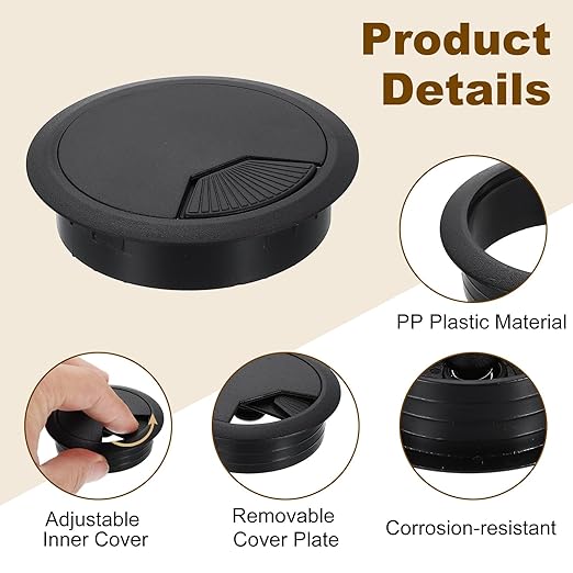 uxcell 6 Pcs 80mm (3.15 Inch) Desk Grommet, Plastic Cable Hole Cover, Wire Cord Cable Organizer for Home Office Computer Desk Cabinet, Black