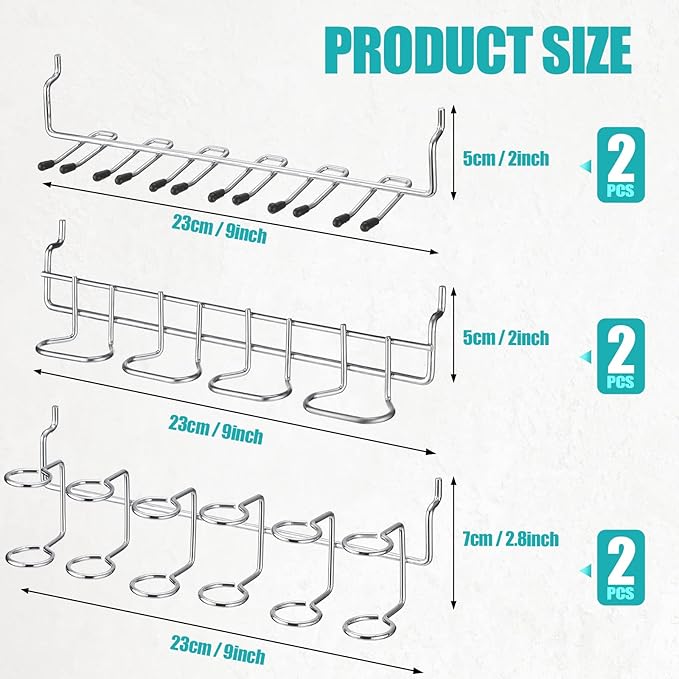 Coume 6 Pcs Pegboard Screwdriver Holders Organizer Pegboard Plier Holders Stainless Steel Peg Board Tool Utility Hooks Accessories Shelving Display Multi-Ring Tool Racks for Shop Store(Silver)