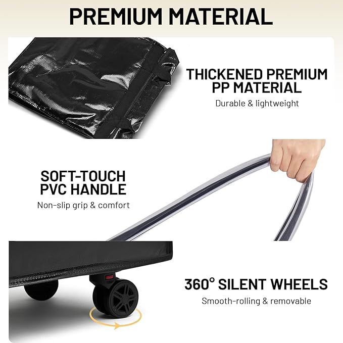 (Medium) Fanwoli Reusable Grocery Bag on Wheels with Upgraded Wrinkle-Resistant Fabric | Enhanced Stability Wheels & Extended Handle | Foldable Shopping Trolley for Laundry, Carries Up to 66 L