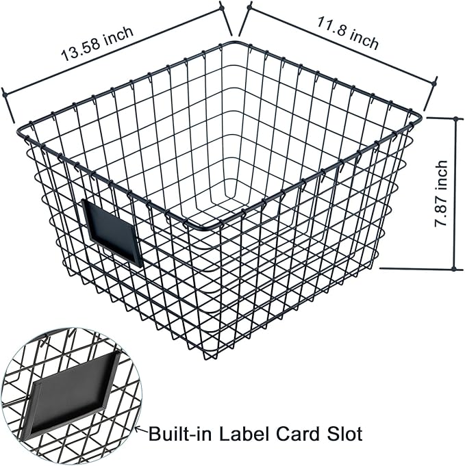 4 Pack【Extra Large】 Wire Handmade Storage Basket for Organizing Household Goods,Pantry Organization,Bathroom countertop,Laundry,Wardrobe Storage Basket,Black