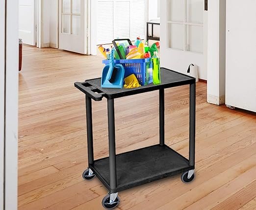 LUXOR HE32-B Utility Cart - Two Shelves Structural Foam Plastic, Multipurpose Utility Cart, Four Heavy-Duty 4" Casters, Two with Locking Brake, 300 lbs., 24"W x 18"D x 33.25"H