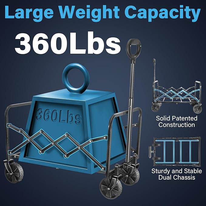 Wagons Carts Foldable Collapsible Wagon with Wheels,360lbs.Wagon cart with Wheels Foldable,Portable Utility Wagon for Camping,Park,Sports,Shopping,Travel,Groceries