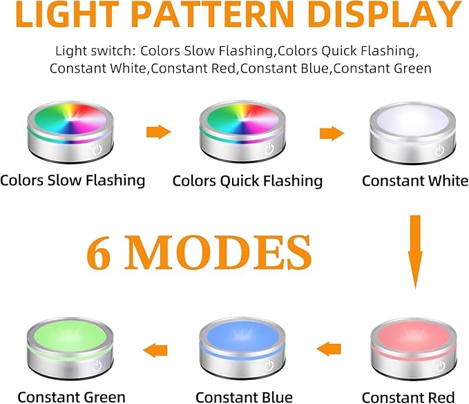 EUSTUMA LED Light Base Non-slip Round Display Stand,crystal led light base,Suitable for Glass Crystal Spherical Artwork,Holiday Party Decoration. (Silver Flat Top Surface)