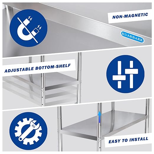 Stainless Steel Table for Prep & Work with Undershelf 24 x 30 Inches NSF Metal Commercial Kitchen Prep Table with Adjustable Under Shelf Worktable for Restaurant Home Outdoor