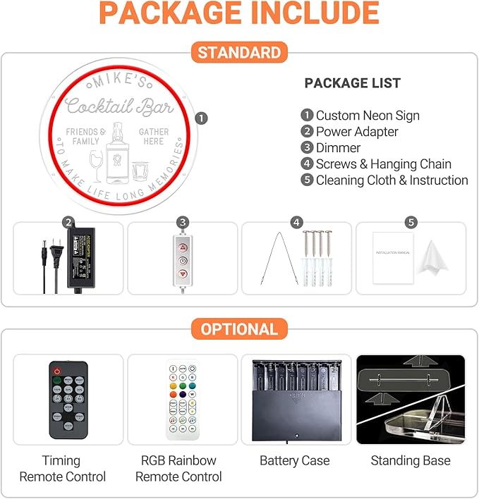 Custom Cocktail Bar Neon Sign for Man Cave, Personalized LED Neon Cocktail Signs for Wall Decor, Customized Bar Light Up Signs for Tavern Basement Pub Bistro Lounge Drunkery, Men Dad Gifts