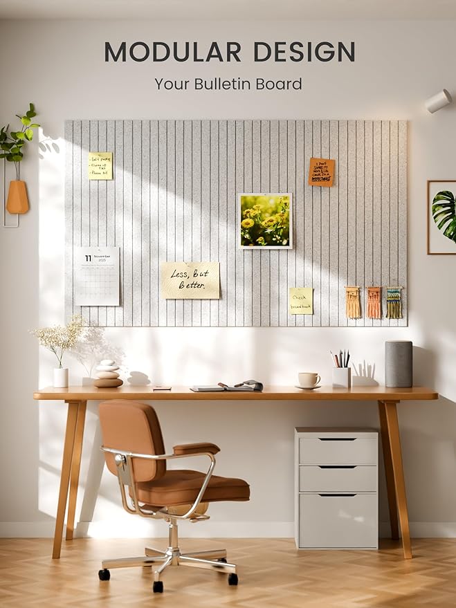 Bumusty Large Cork Board Alternative-47 x35 Felt Bulletin Board Tiles, with 30 Pushpins, 70 Adhesive Tabs, 12-Pack Slat Wall Paneling, Cork Boards for Office Push Pin Board Felt Board-Marble Gray
