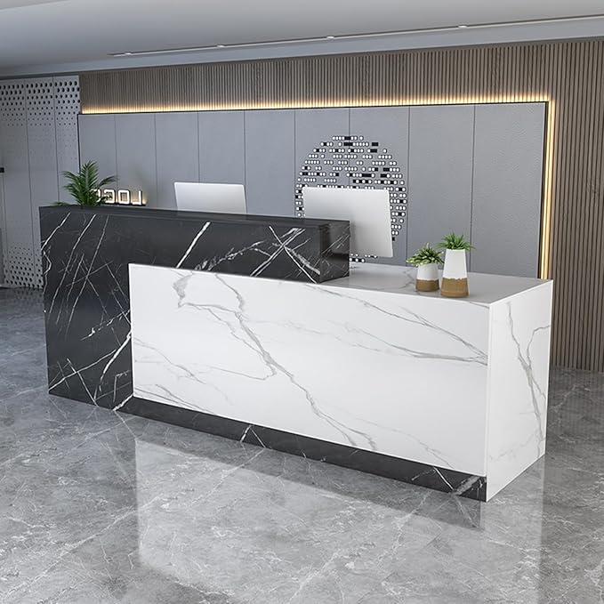 Reception Counter Desk With Lockable Drawers, Modern Retail Front Desk, Home Office Wooden Computer Table for Checkout, Beauty Salon, Lobby